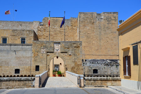 Entrance of Swabian castle of Brindisi currently headquarter of Marina Militare, Brindisi, Italyのeditorial素材