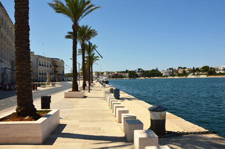 Blue water of seafront of Brindisi port, Apulia, Italyの写真素材
