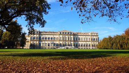 Italian Landmark in fall. Monza Royal Palace in autumn.のeditorial素材