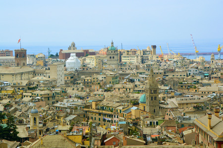 Genoa cityscape with the harbor on the background, Italyの写真素材
