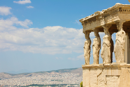 Porch of world famous Caryatids in Erechtheion on Acropolis Hill, Athens, Greeceの写真素材