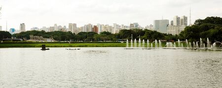 Panoramic banner view of Ibirapuera Park with Sao Paulo cityscape, Brazilの写真素材