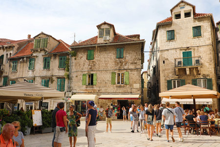 SPLIT, CROATIA - JULY 10, 2019: tourists in Split old town, Croatia, Europeのeditorial素材