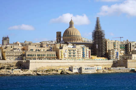 Valetta skyline on blue sea, Malta, Europeの写真素材