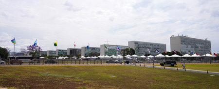 BRASILIA, BRAZIL - AUGUST 30, 2023: Panoramic view of the Esplanada dos MinistÃ©rios (Ministries Esplanade) in Brasilia, Brazilのeditorial素材