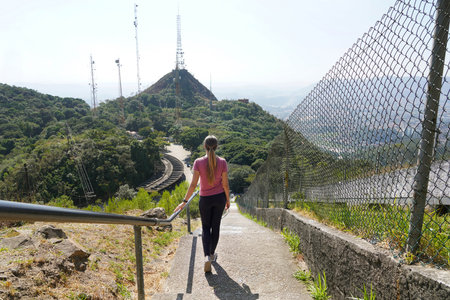 Young woman on Jaragua Peak in Sao Paulo, Brazil