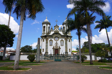 Facade of Saint Francis of Assisi late baroque church in the town of Sao Joao del-Rei, Minas Gerais, Brazilの写真素材