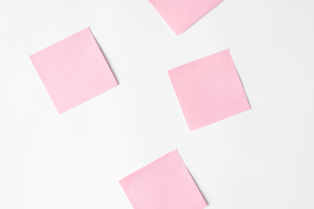 Mockup sticker set on white background. Blank pasted stickers on white wall