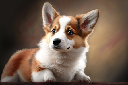 Welsh corgi resting cute pretty pet white. Lying dog looking away. Generative AI.の素材