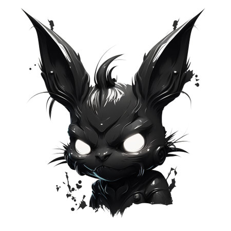 Angry black rabbit isolated on white background. Aggressive character of funny hare with sharp big ears, Generative AI illustration.の写真素材