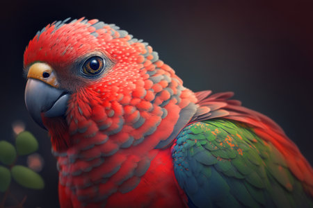 Portrait of cute exotic tropical bird parrot with beak outdoors. Generative AI.の写真素材