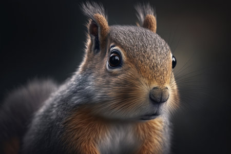 Portrait of cute brown furry squirrel with ears, funny rodent. Animal illustration created by generative ai.の素材