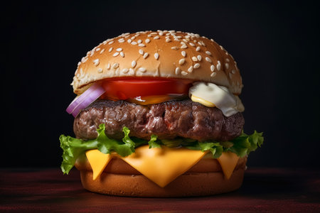 Close-up of classic fast food burger. Generative AI.の素材