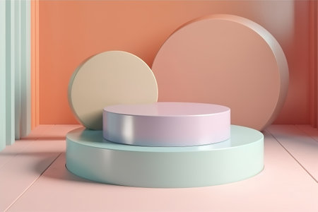 Podium for product advertising. Round empty platform in pastel palette. Generative AI.の素材