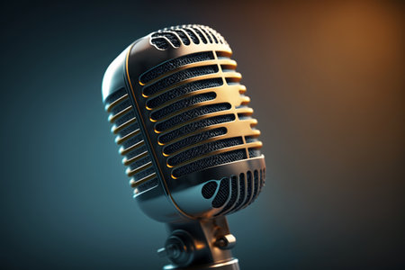 Studio vintage retro vocal classic microphone, close-up. Generative AI illustration.の素材