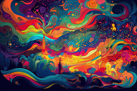 Illusion, psychedelic trip. Abstract colorful generative AI illustration.の素材