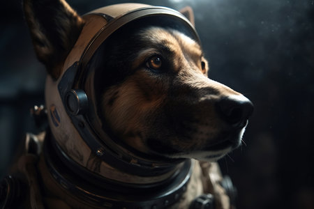 Astronaut dog, pet in a helmet and a spacesuit in space. Animal fantasy Generative AI.の素材