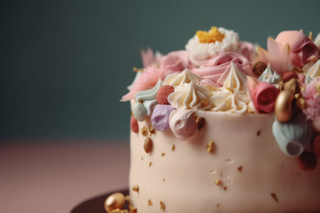 Close-up pastel delicious cake beautifully decorated. Generative AI.の素材