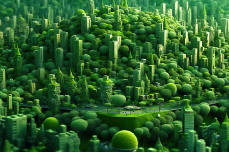 Green urban landscape, parks and gardens in the city. Urban eco environment concept illustration.の素材