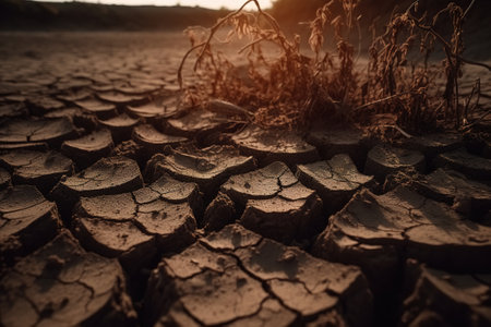 Drought, lifeless desert at sunset or dawn.の素材