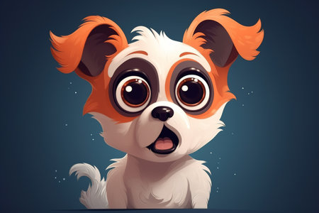 Frightened funny puppy with an emotional expression. Portrait shocked pet with big eyes and open mouth, animal flat illustration.の素材