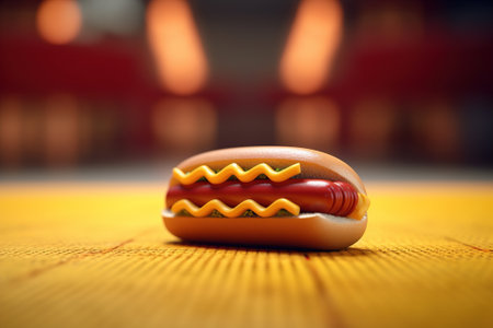 Plastic hot dog, toy food. The concept lost taste, artificial foodの素材