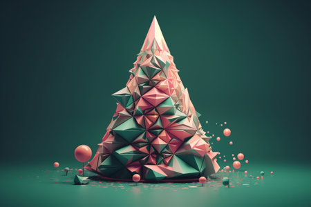 Creative green and pink Christmas tree. Abstract illustration, Merry Christmas and Happy New Year concept.の素材
