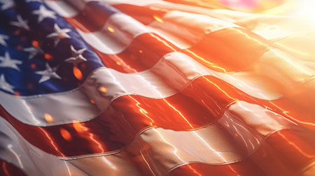 American flag waving in the wind, the star-striped symbol of America. Patriot day, USA independence day concept illustration.の素材