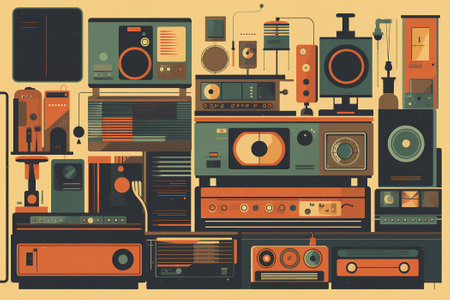 Concept flat design of retro equipment, illustration.の素材