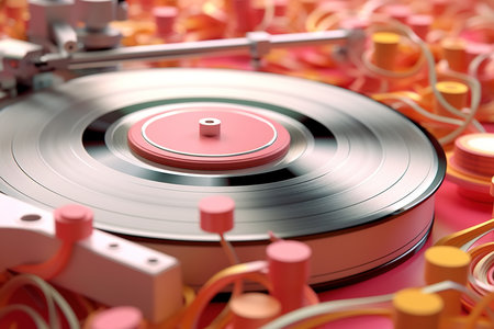 Platinum vinyl record close-up, abstract music illustration.の素材