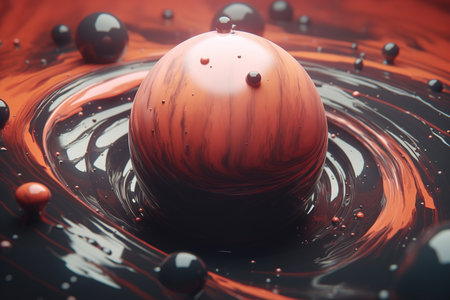 Ball in red black liquid, abstract futuristic wallpaper design.の素材