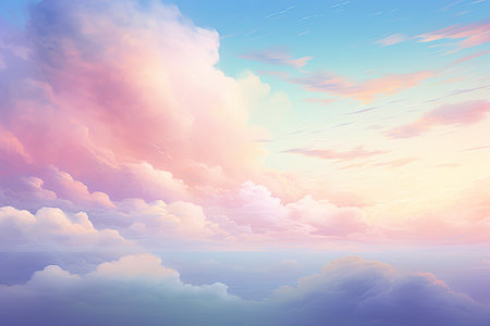 Soft colored pastel dream clouds, pink and blue sky abstract wallpaper.の素材