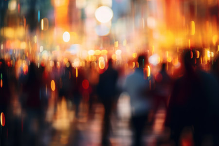 Nightlife background, defocused bustle of people and evening rush hour.の素材