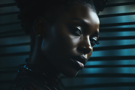 Magazine portrait stylish fashion african american beauty woman looking at camera.の素材