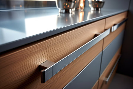 Kitchen furniture minimalism design. Close-up home decor, selective focus.の素材