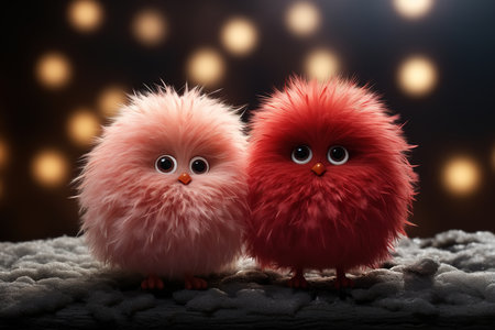 Couple of cute fluffy birds. Relationships, love concept.の素材