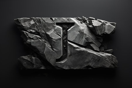 Carved letter alphabet J logo in stone, natural typography logotype minimalism.の素材