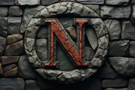 Logo red stone letter N in the rock, natural typography logotype minimalism.の素材
