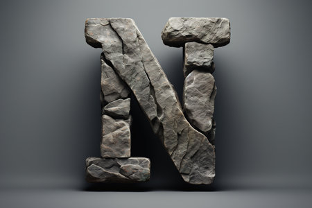 Logo stone letter alphabet N on a gray background, natural typography logotype minimalism.の素材