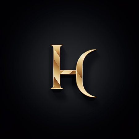 Logo golden letter H font minimalism design on a dark background.の素材