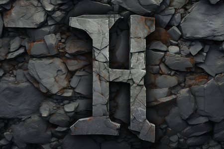 Stone cracked letter H in the rock. Natural typography logotype minimalism.の素材