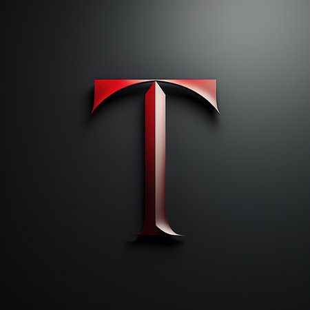 Minimalism logo letter T design font on a dark background. Sign icon typography concept.の素材