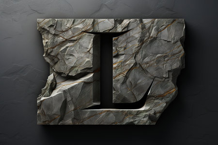 Logo carved alphabet letter L in stone, natural typography logotype minimalism.の素材