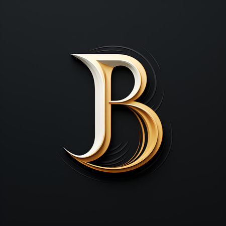 Logo letter B of the alphabet minimalism, golden font on a dark background.の素材