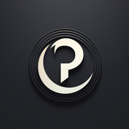 Logo white letter P in a circle minimalism on a dark background. Sign font typography concept.の素材