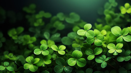 Green clover with dew on leaves, st. Patrick's day concept.の素材