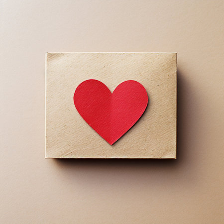 Congratulatory cardboard gift box with red heart.の素材