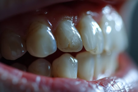 Caries, close-up yellow diseased teeth.の素材