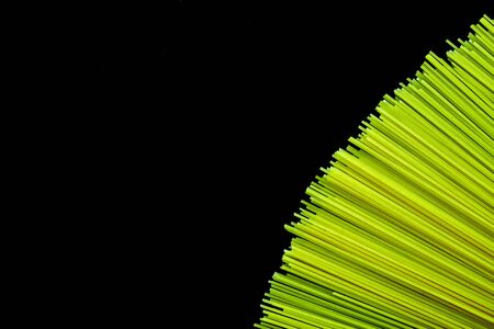 Bright spaghetti strands with a completely black backgroundの写真素材
