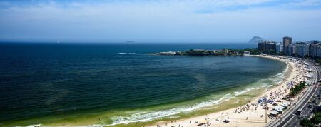Aerial view of the Copacabana Beach and Forte de Copacabana, a military base, Rio de Janeiro, Brazilの写真素材